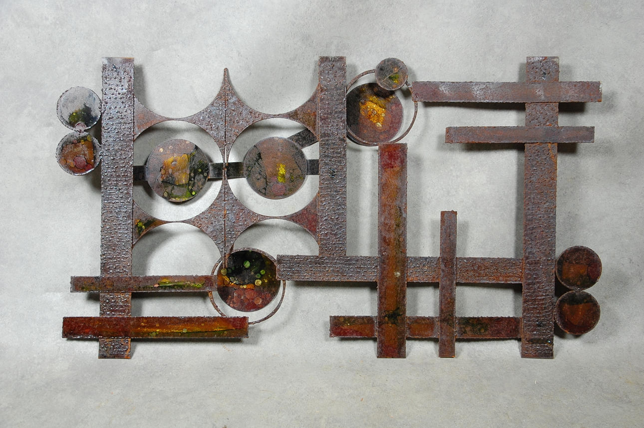 VÄGGSKULPTUR, järn, 1960-tal.