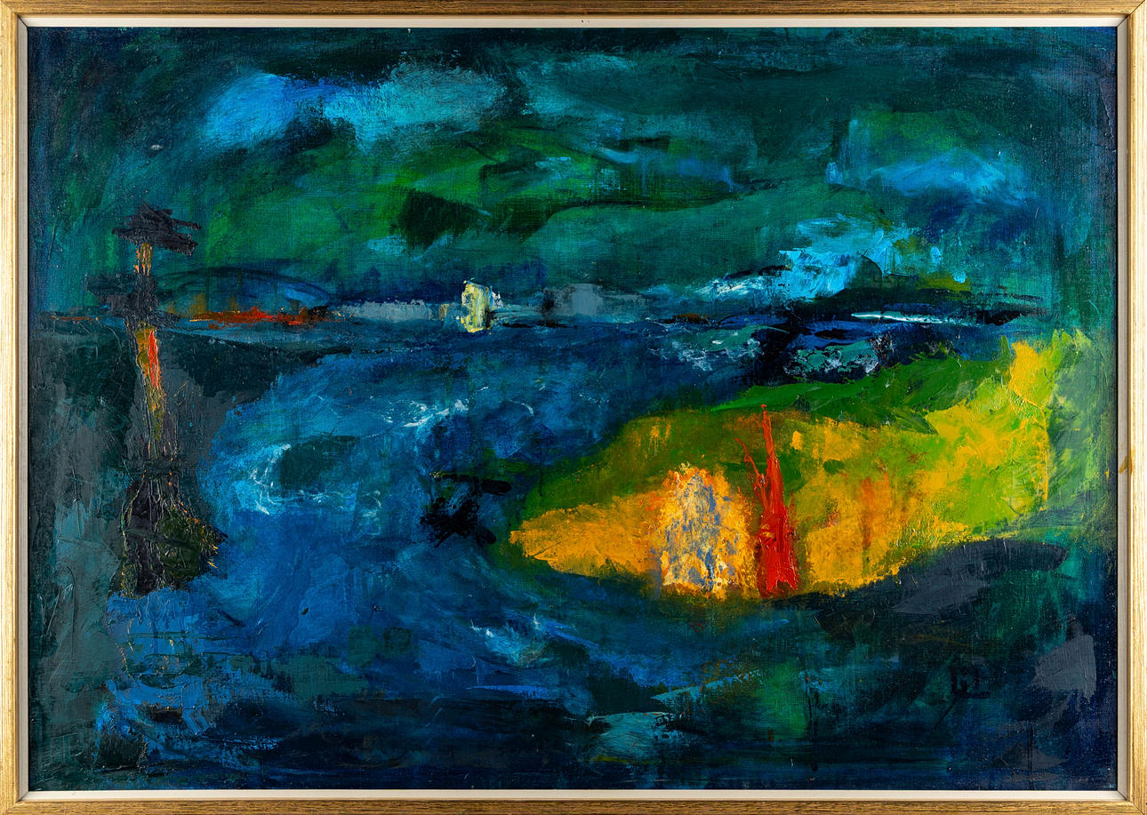 LISELOTTEN HAAKE. Oil on canvas, abstract composition, monogram signed.