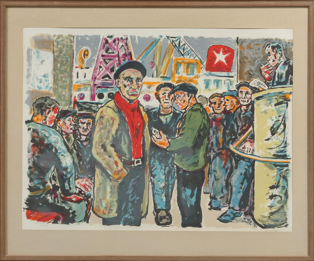 ALBIN AMELIN. Arbetare, färglitografi, sign o numr 16/310.