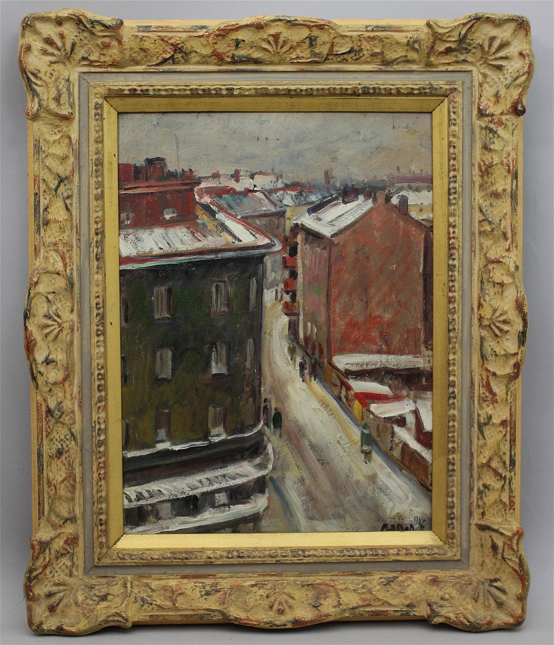 ANDERS OLSON. Davidhallsgatan, Malmö. Olja på pannå. Signerad A Olson och daterad 1946.