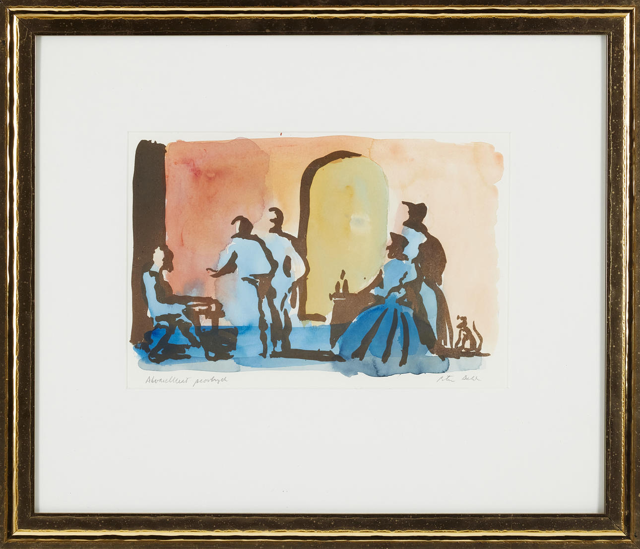 PETER DAHL. Composition, signed, watercolour sample print, colour lithograph.