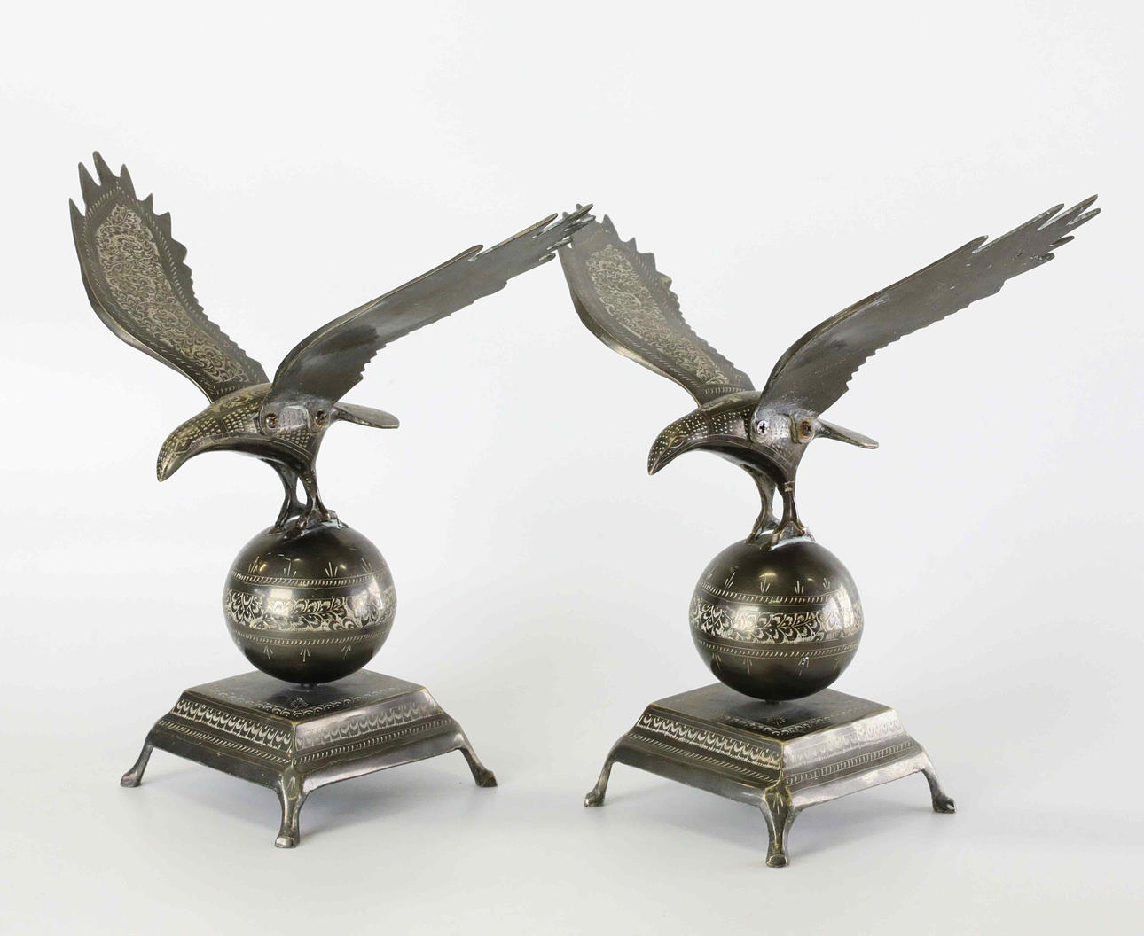 SCULPTURES, a couple, eagles, Art Deco style.