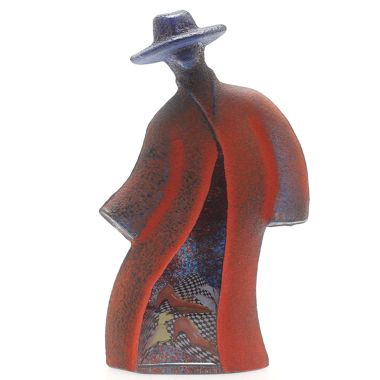 SKULPTUR, man med hatt, Kjell Engman, Kosta Boda, 1900-talets andra hälft.