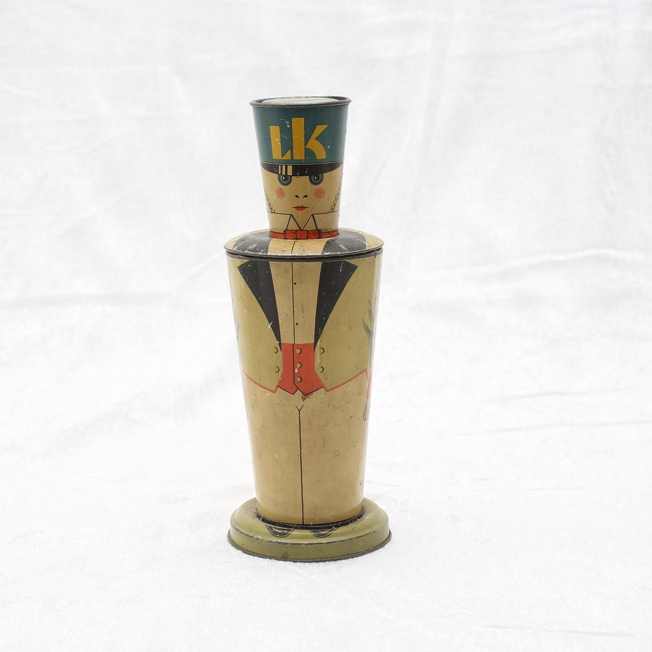 PLÅTBURK, Soldat LK, Lidköpings Konfektyr. höjd 21 cm.