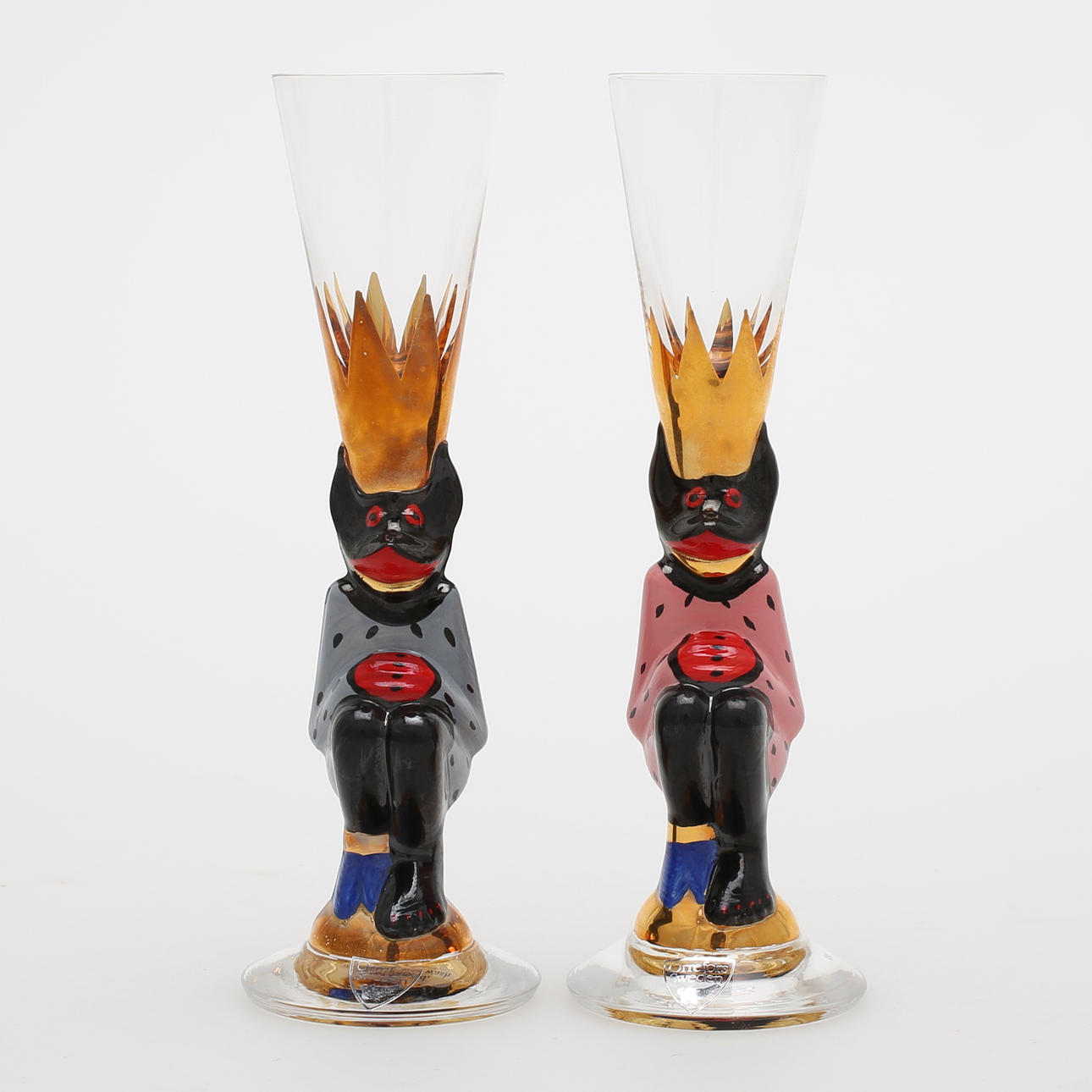 GUNNAR CYRÉN. Snapsglas, 2 st, "Nobel Djävul", Orrefors, signerade.