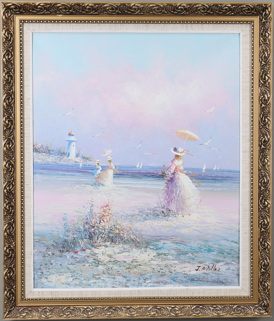 OIDENTIFIERAD KONSTNÄR. Strandmotiv, olja på duk, signerad, J. Miller.