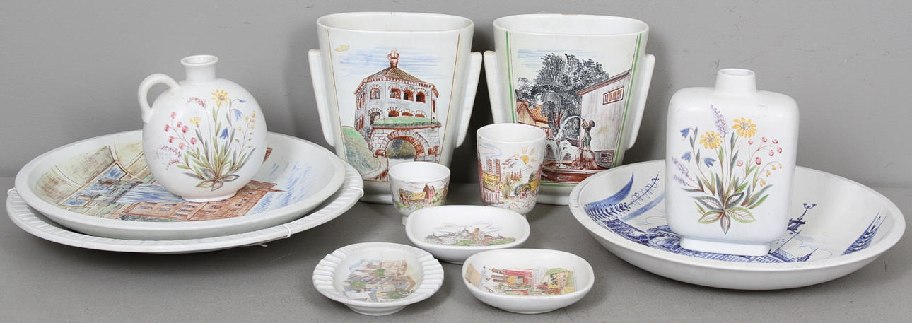 KERAMIKFÖREMÅL, 12 delar, flintgods, Rörstrand, sign.