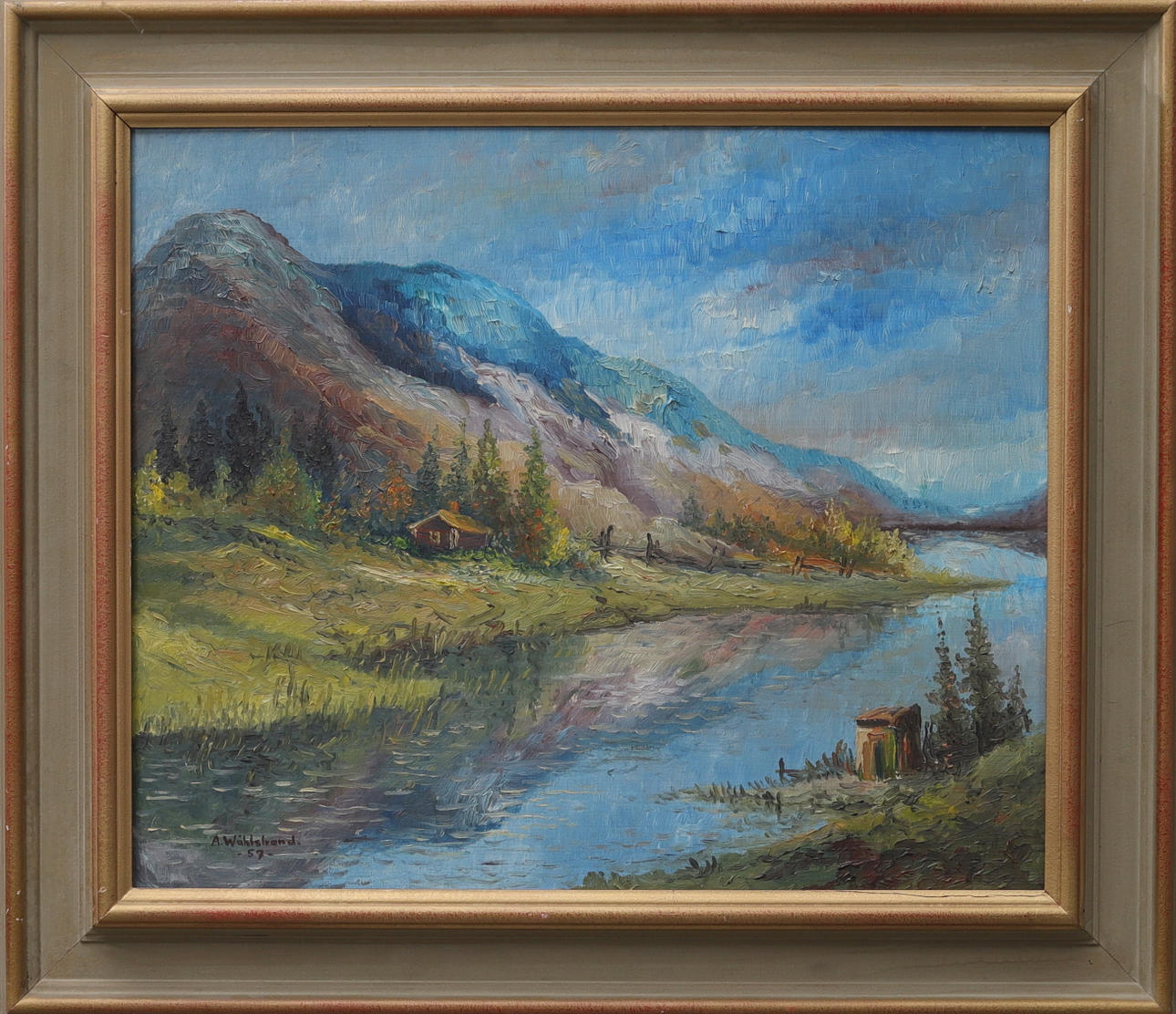 OIDENTIFIERAD KONSTNÄR. oil on panel, signed A. Wåhlstrand and dated -57.