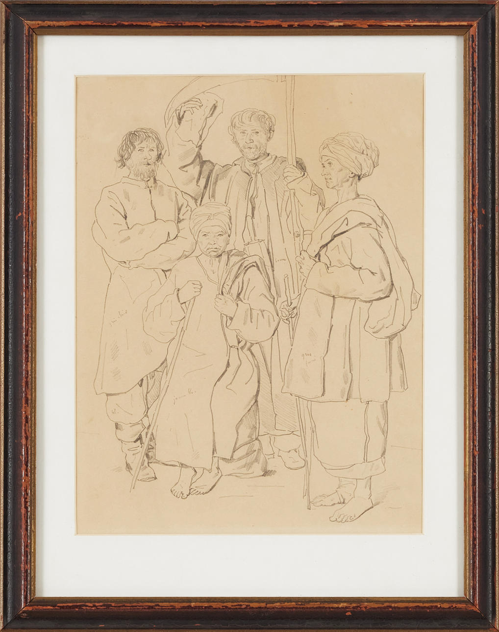 KARL PETER MAZER (1807-1884) Wanderer, Bleistiftzeichnung.