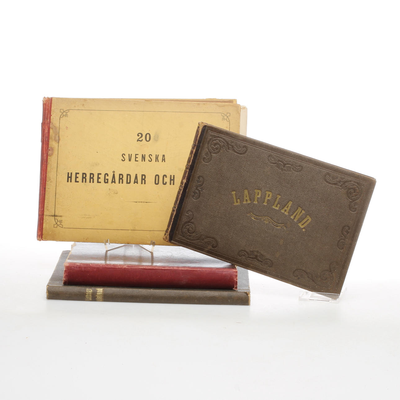 PLANSCHVERK, 4 st, bland annat "Lappland, Dess natur och folk", Carl Anton Pettersson, 1871, "20 Svenska Herregårdar och Slott", 1800-talets slut.