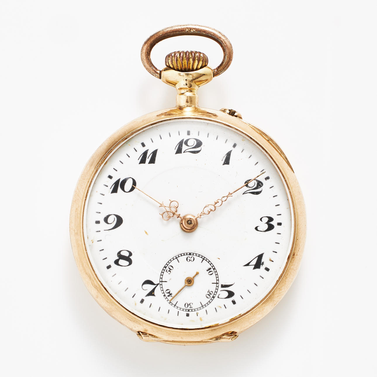POCKET WATCH, 14k gold, white enamelled dial, Arabic numerals, plastic ...