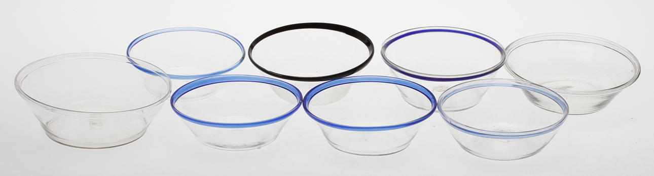 FILBUNKESKÅLAR, 8 st, glas, 1800-1900-tal.