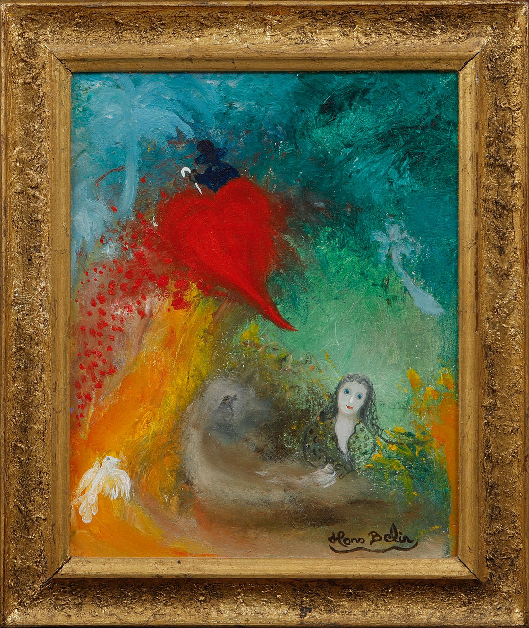 HANS BELIN. Composition with figures, oil on panel, signed.