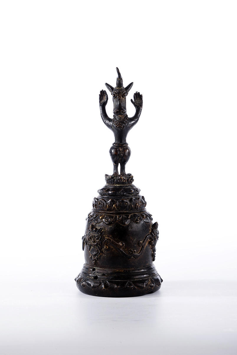 ZEREMONIALGLOCKE, BRONZE. 2 bit asiatisk hand bell.