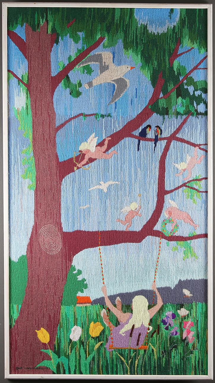 EVA LINDMARK. "Summer joy", embroidery, signed and dated -83.