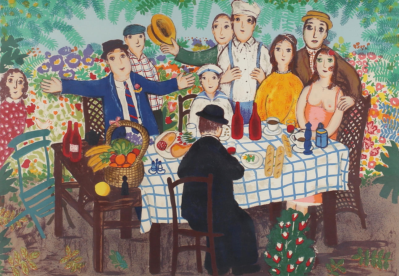 LENNART JIRLOW. Motiv från måltid i Provence, färglitografi, signerad samt numrerad 182/460.