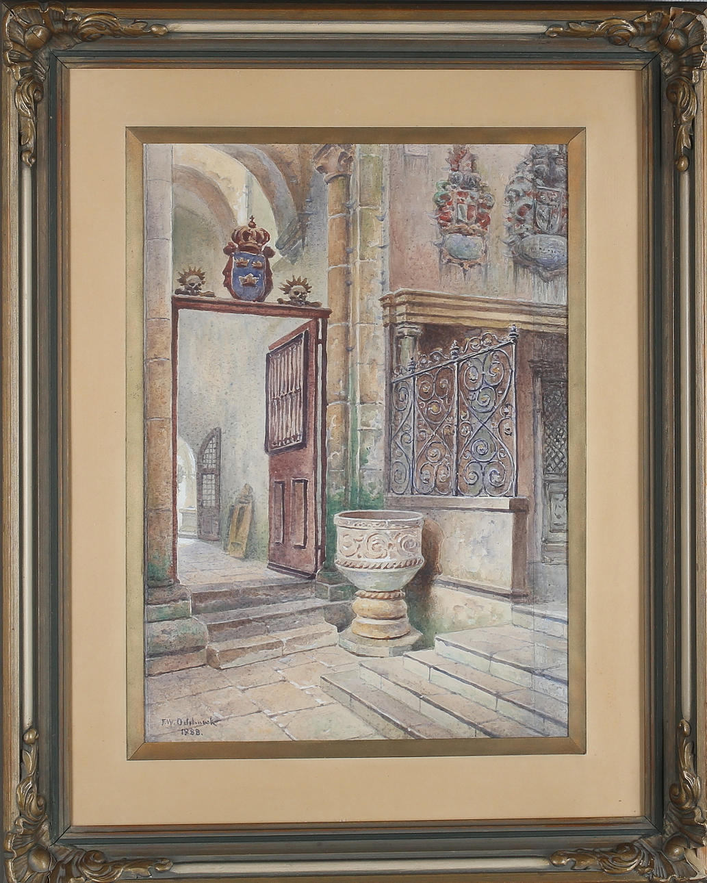 FRANS WILHELM ODELMARK. KyrkoInteriör, akvarell, signerad samt daterad 1888.