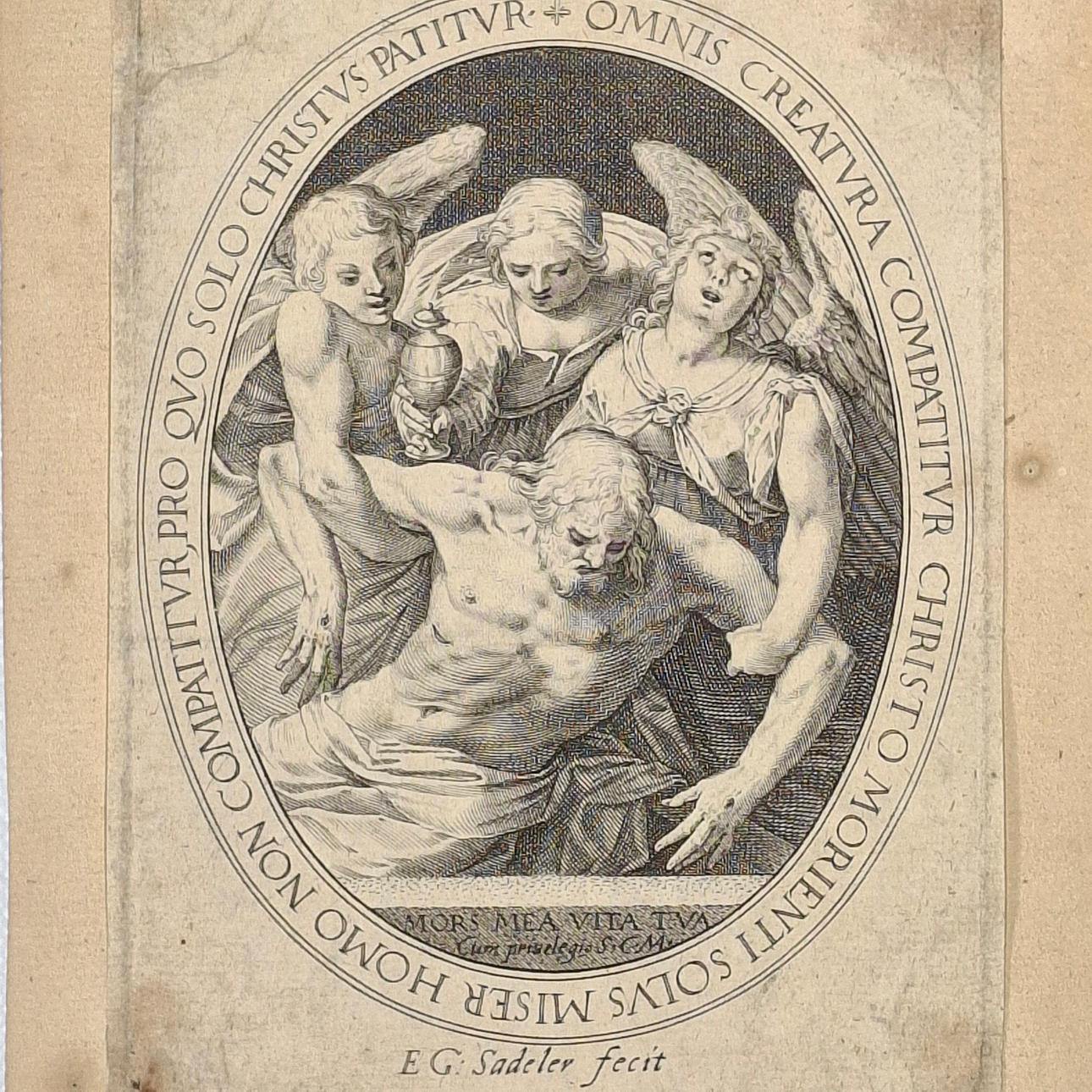 E.G.SADELER. Christ supported by angels. etched.