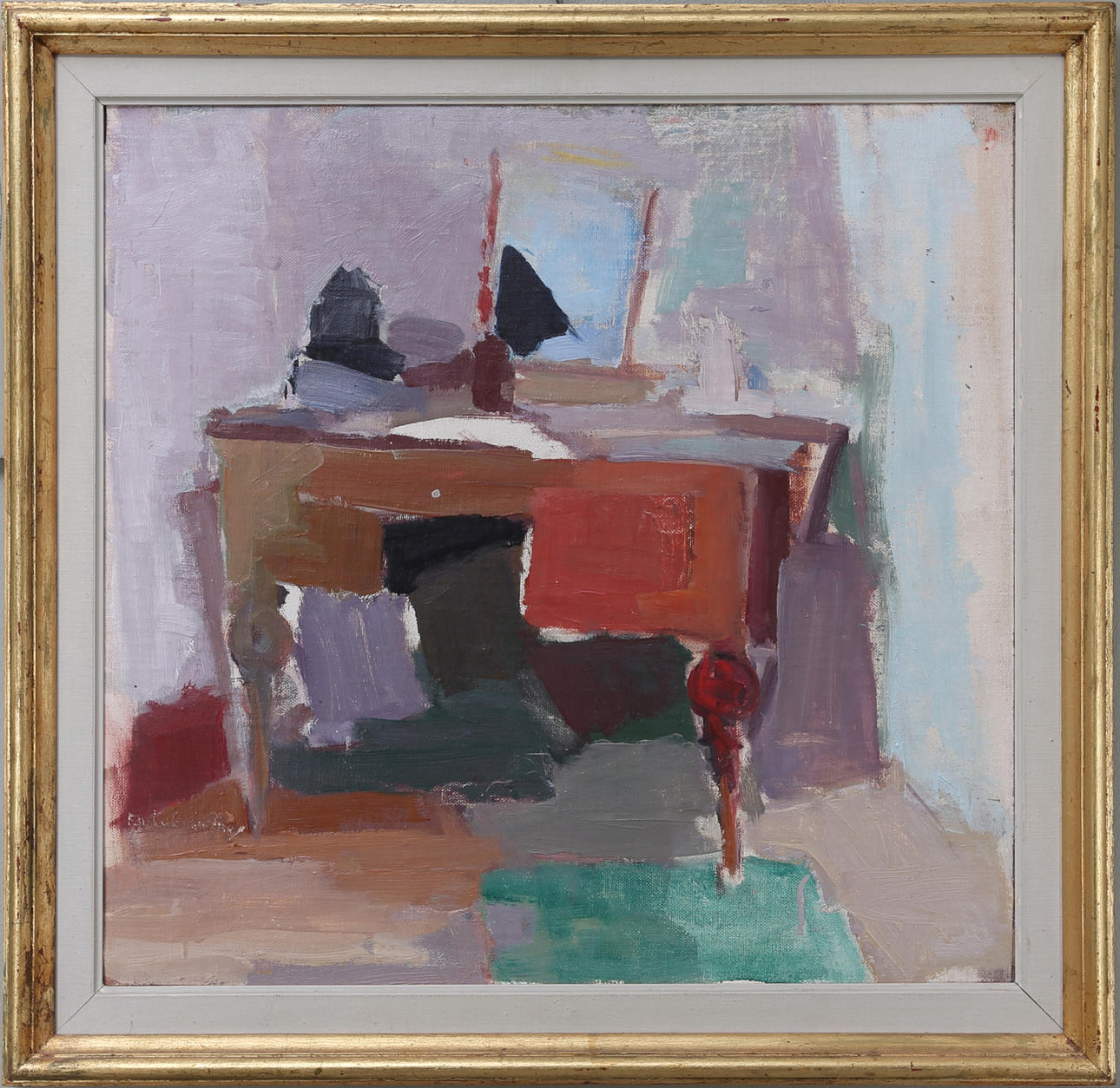 EDVIN LINDHOLM-HOUGE. "Interiör med skrivbord", olja på duk, signerad.