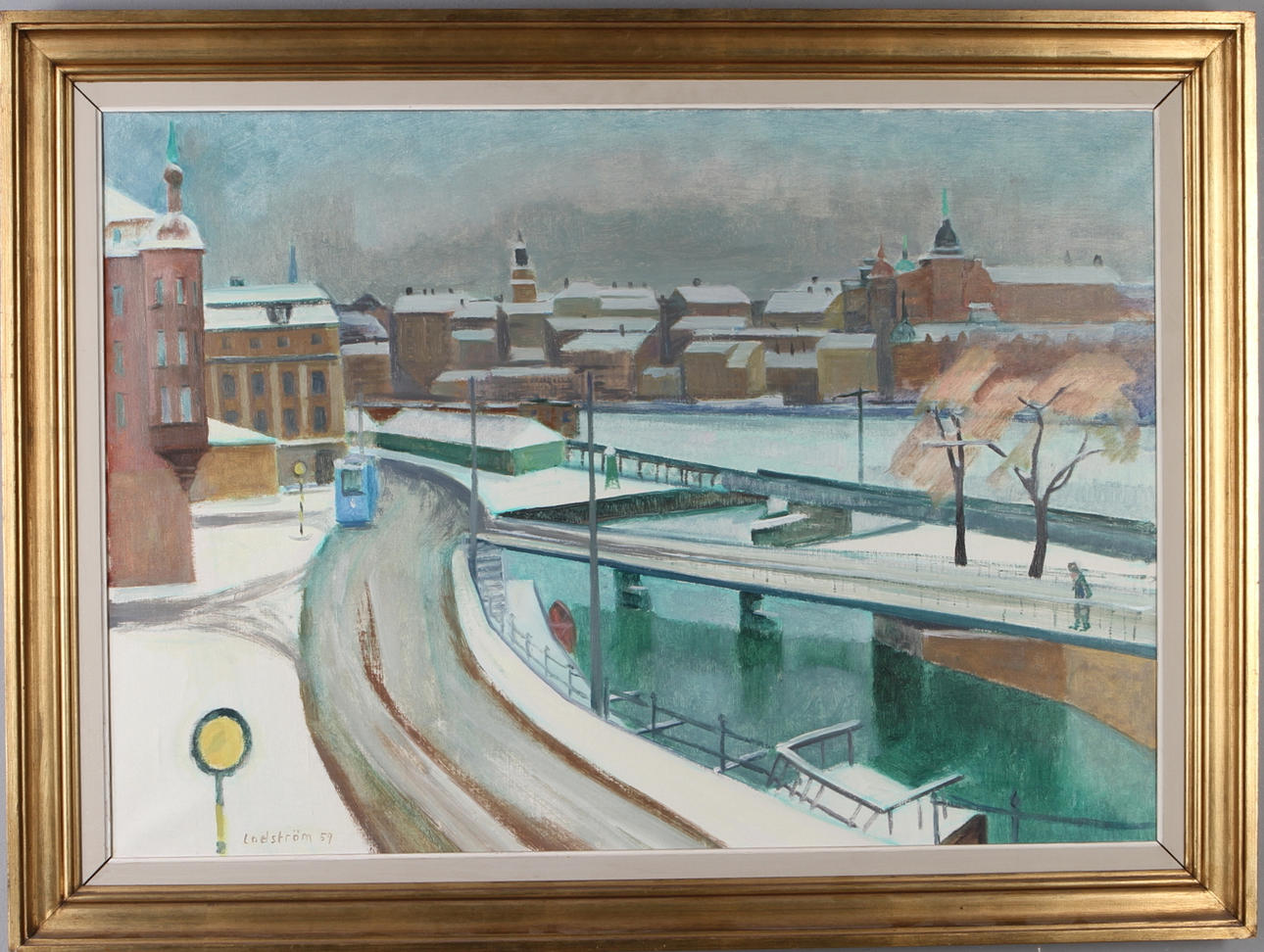GEORG LODSTRÖM. "Söndagsmorgon - Gamla munkbron", olja på duk, signerad och daterad -59.