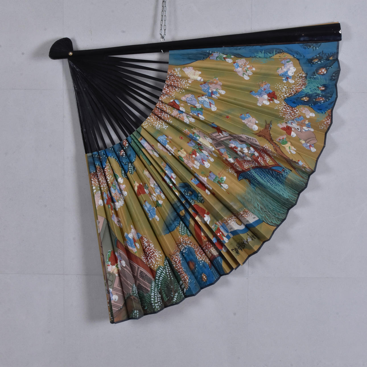 SOLFJÄDER MED AKVARELL, Kina 1900-tal.