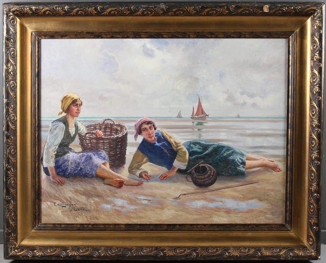 EMIL LINDGREN. Vila på stranden, olja på duk, signerad, La Manche.