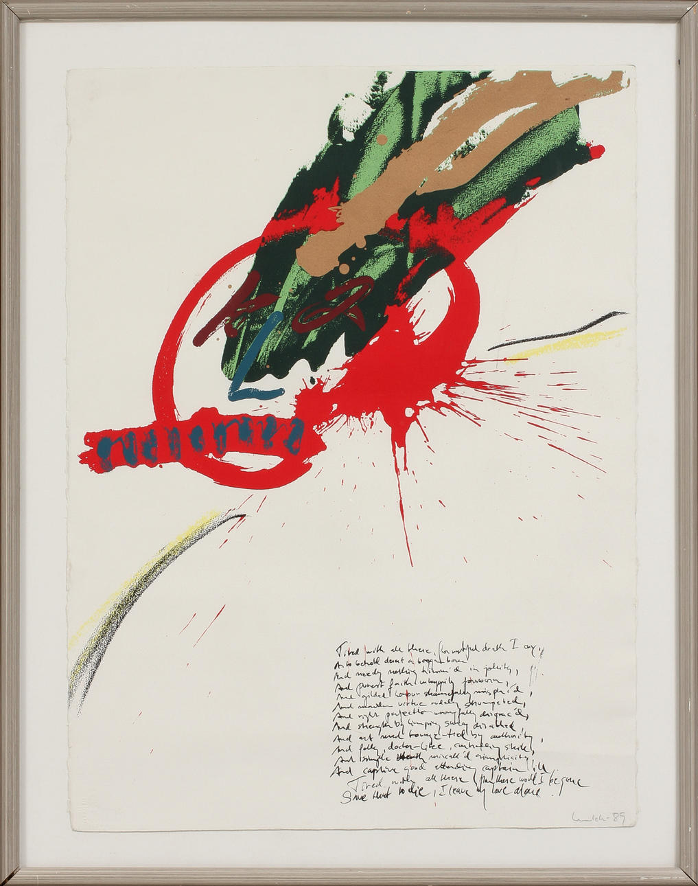 ULF LUNDELL. Komposition mit Text, Farblithographie, signiert.