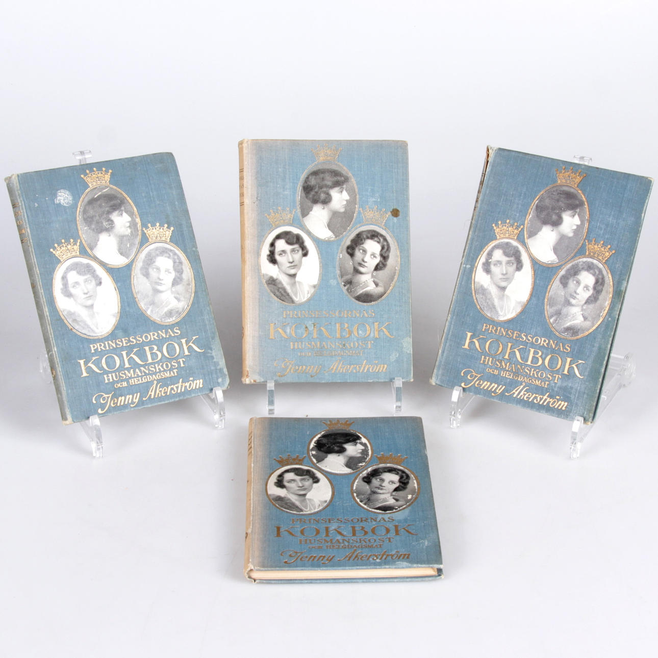 KOKBÖCKER, 4 st, "Prinsessornas Kokbok, husmanskost och helgdagsmat", Jenny Åkerström, Åhlen & Åkerlunds förlag. 1900-talets första hälft.