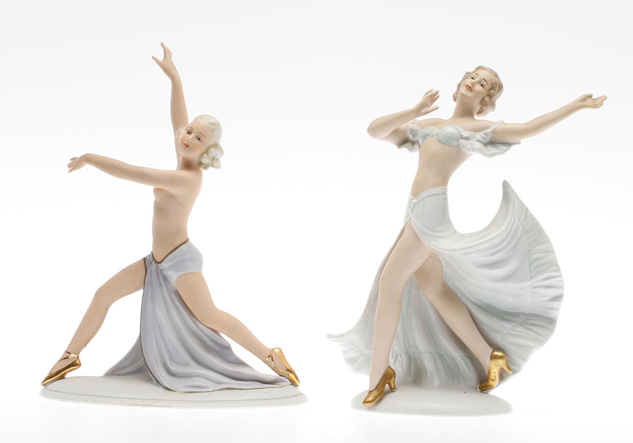 FIGURINER, 2 st, porslin, Wallendorf samt okänd tillverkare.