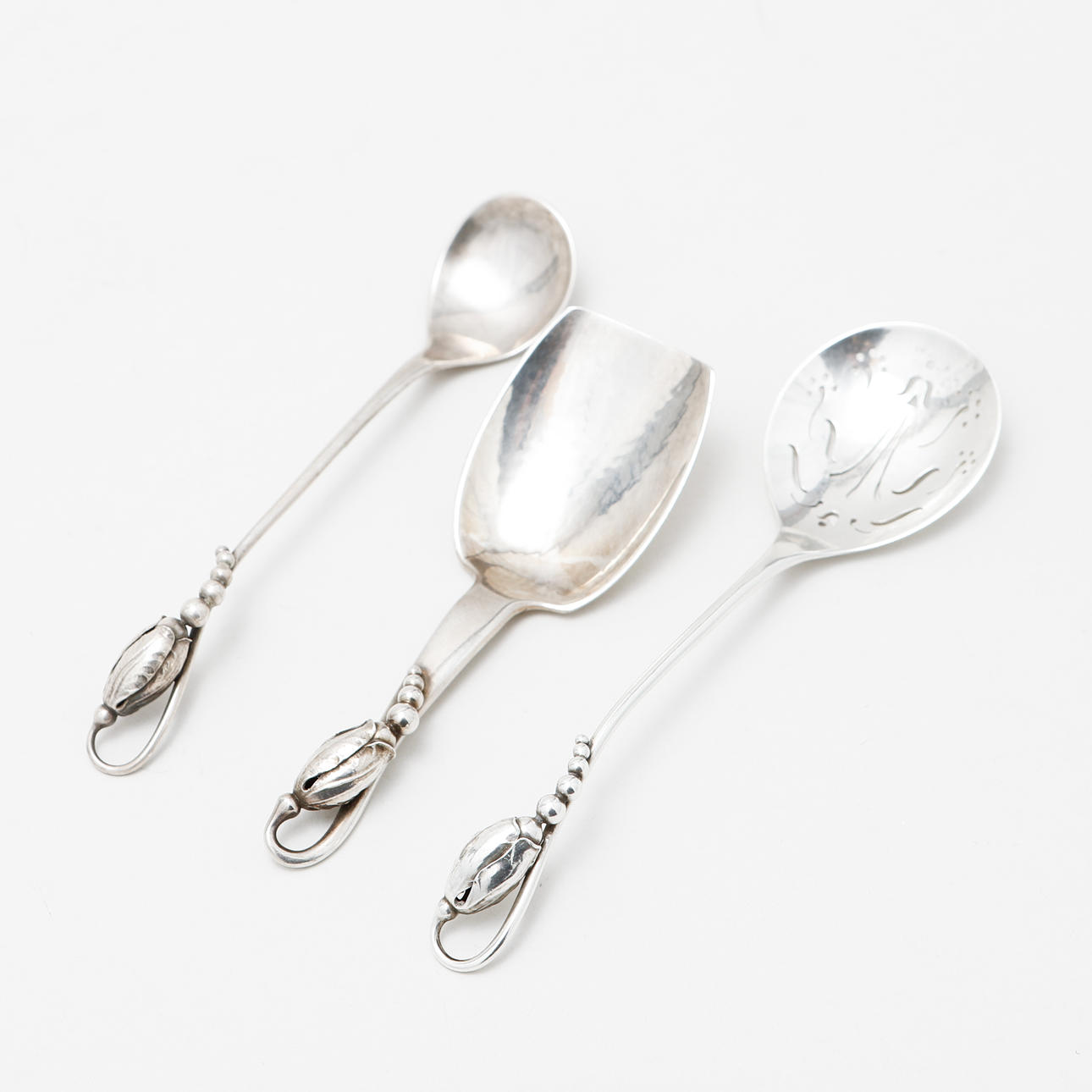 GEORG JENSEN. Spoons, 3 pcs, silver, “Magnolia”.