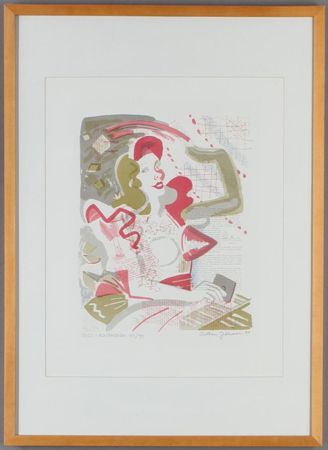 GITTAN JÖNSSON. "DISC-Kasterskan", färglitografi, signerad och numrerad 77/90.