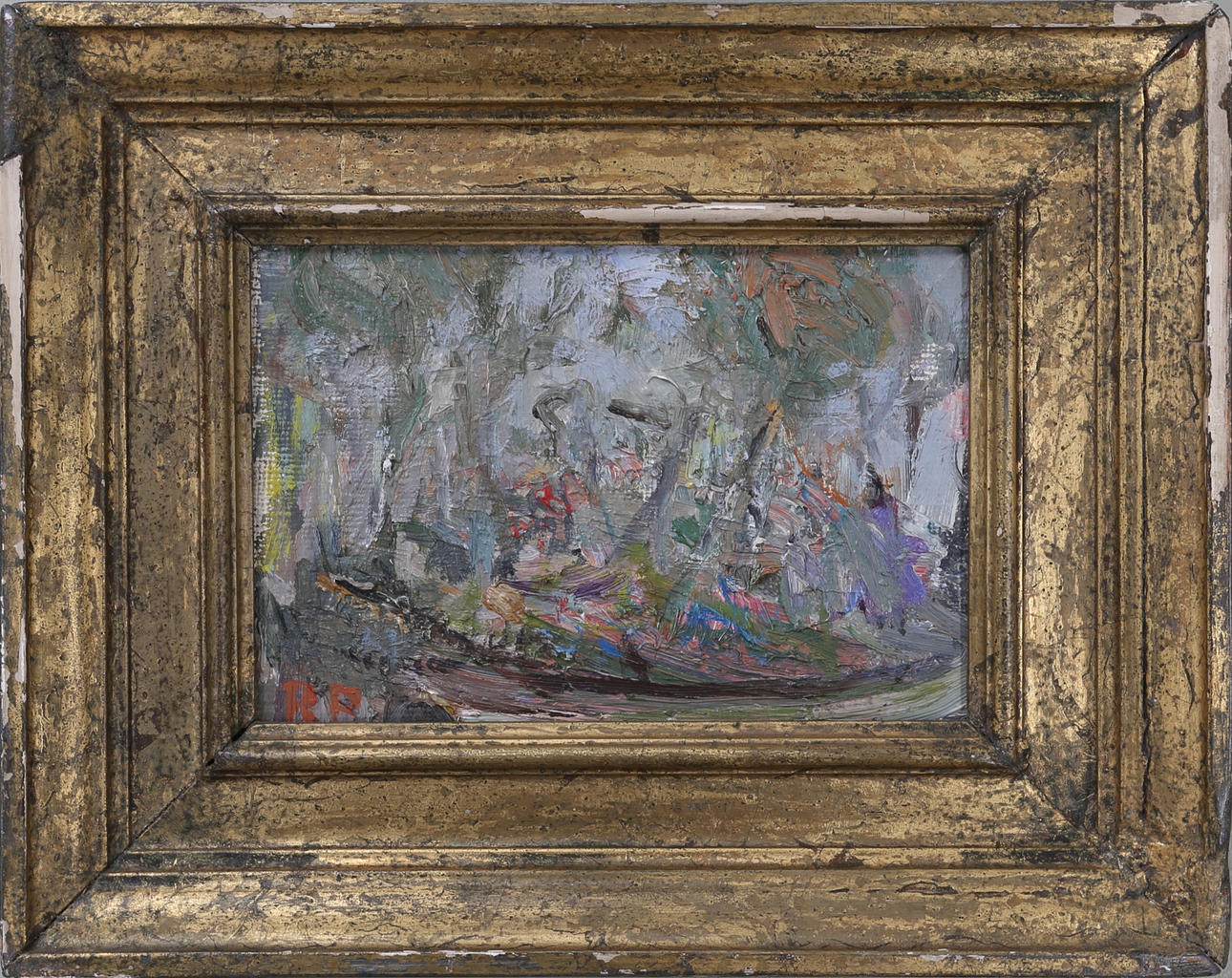 RAGNAR PERSON. Trädgård med blomster, olja på pannå, signerad.