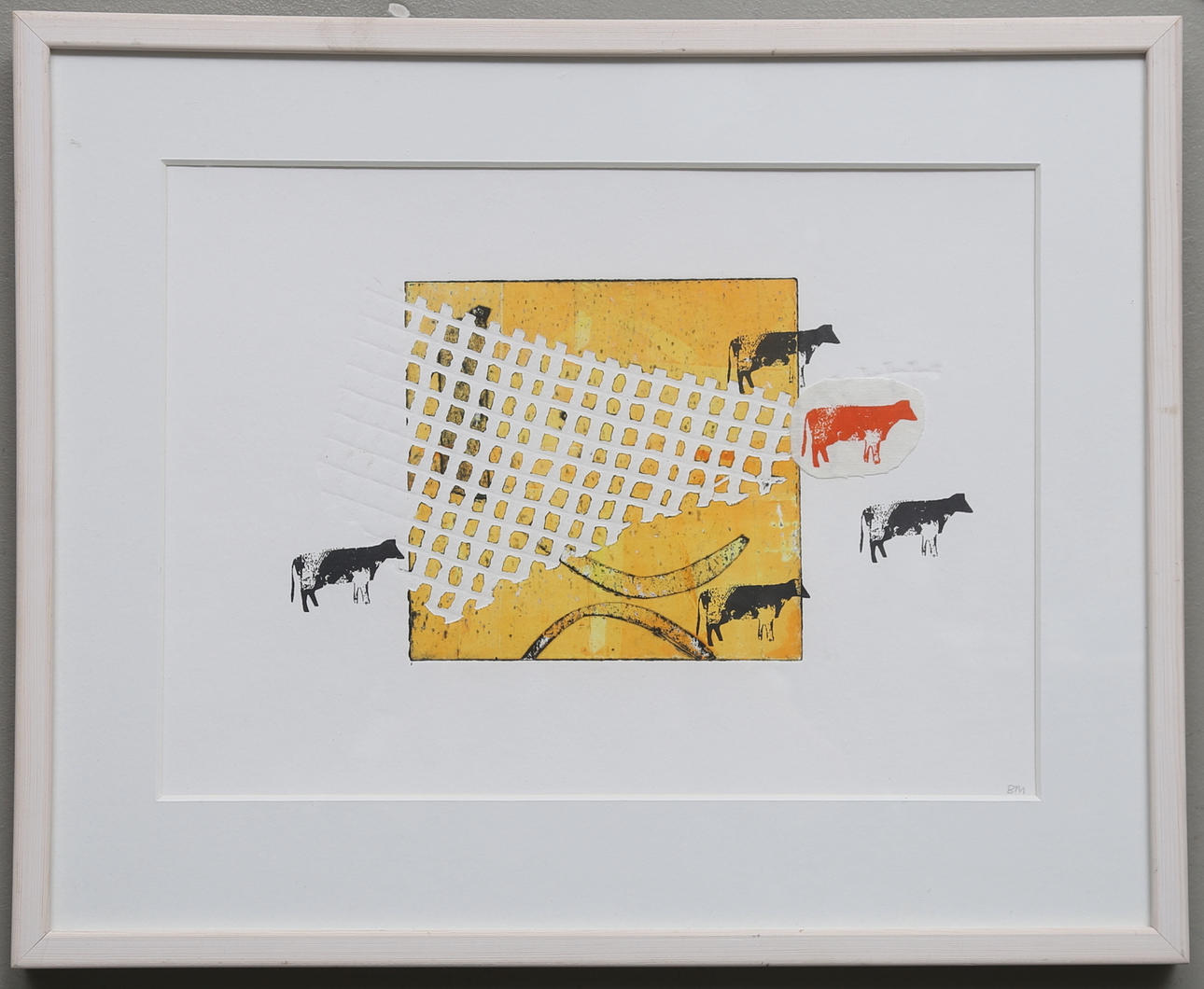 BRITT MARIE JÄRNSTRÖM-LINDELL. färgetsning samt collage, signerad BM.