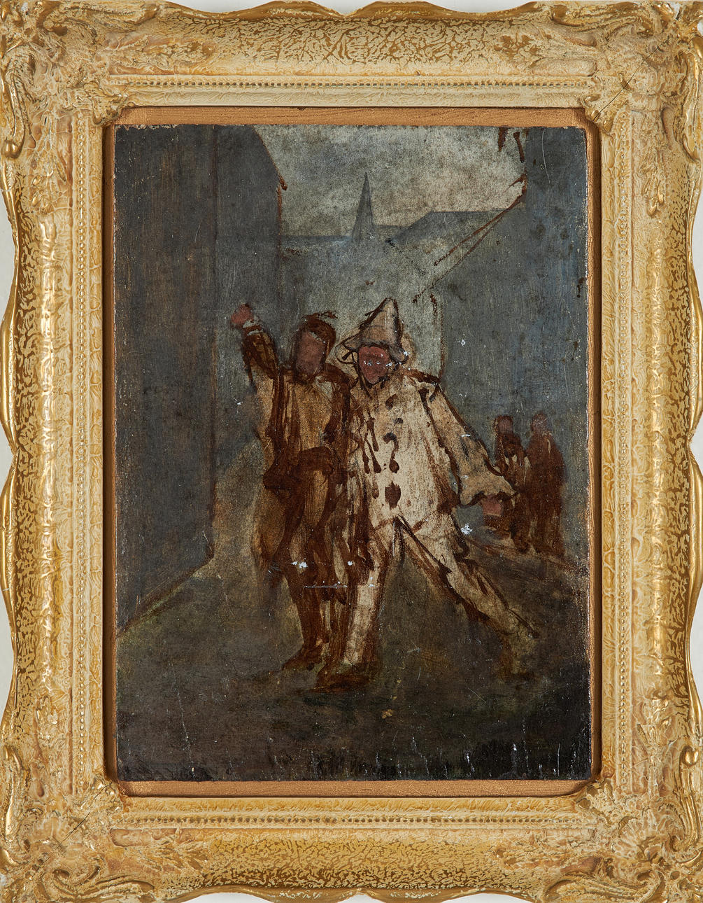 OKÄND KONSTNÄR. Composition with clowns, first part of the 20th century, oil on panel.
