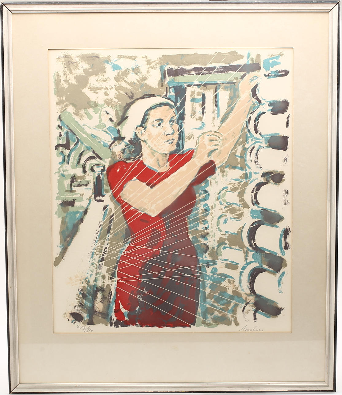 ALBIN AMELIN. Färglitografi, arbetare, signerad och numrerad 213/310.
