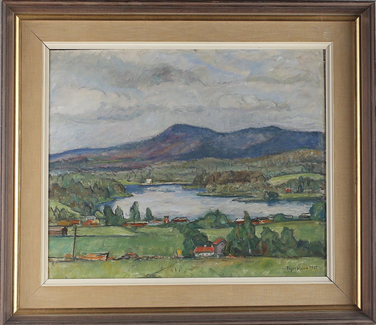 EDGAR WALLIN. "Järvsö Hälsingland", olja på pannå, signerad samt daterad 1957.