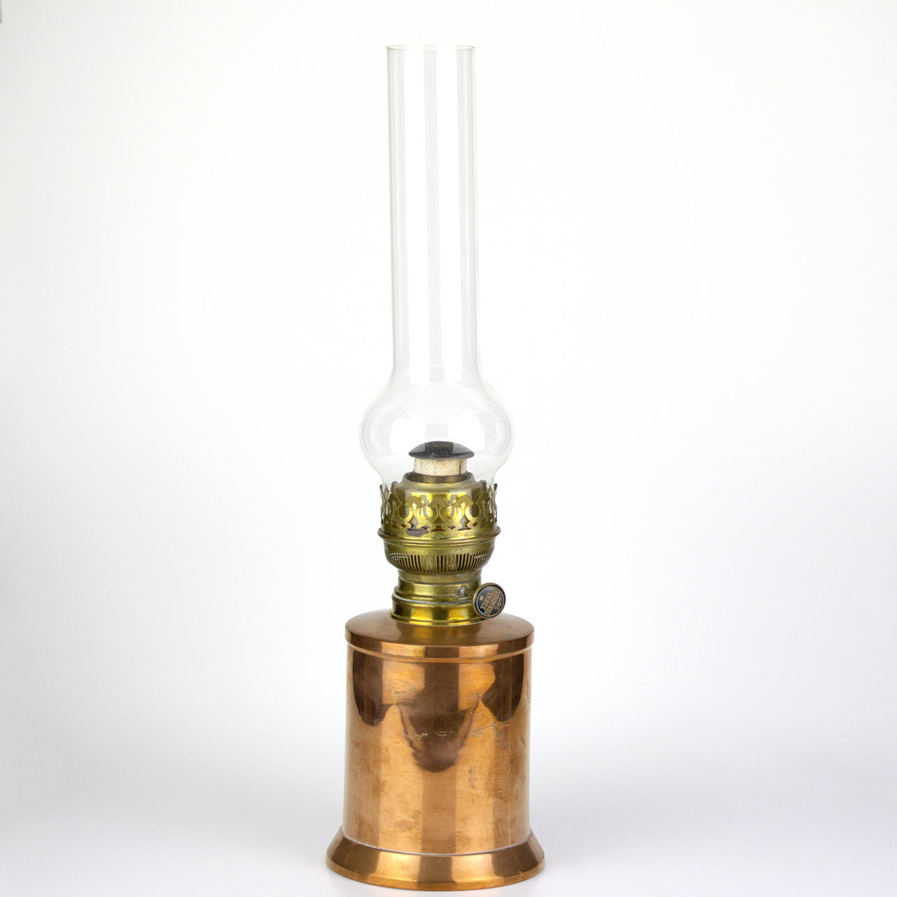 OLJELAMPA, koppar, glas, 1900-tal.