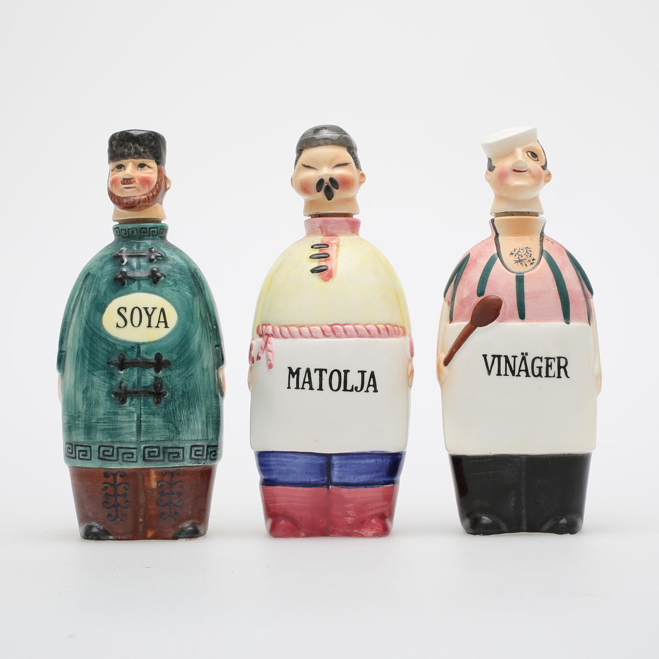 FLASKOR, 3 st, porslin, vinäger, matolja, soya.