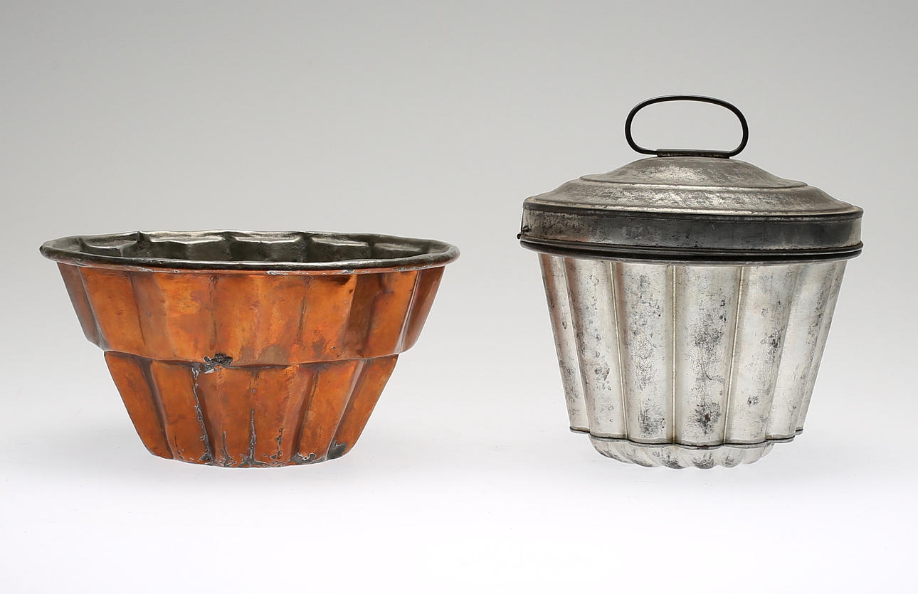 ALADÅBFORMAR, 2 st, koppar samt vitmetall, 1800-tal.