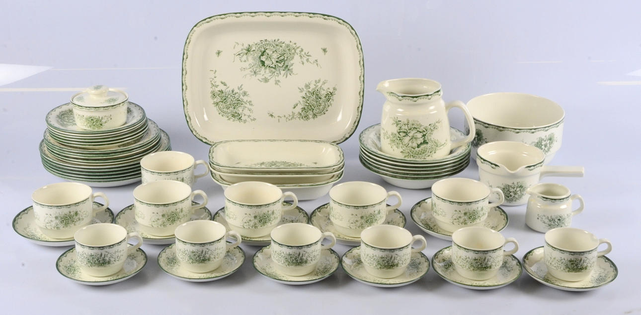 SERVISDELAR, 55 delar, flintgods, "Gröna Anna", Rörstrand.