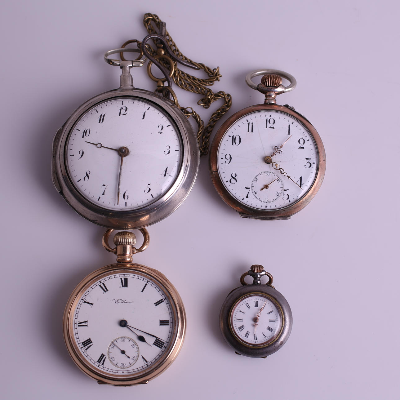 FICKUR, 4 st, G.Beifield / Ancre / Waltham / omärkt, 18-/1900-tal.