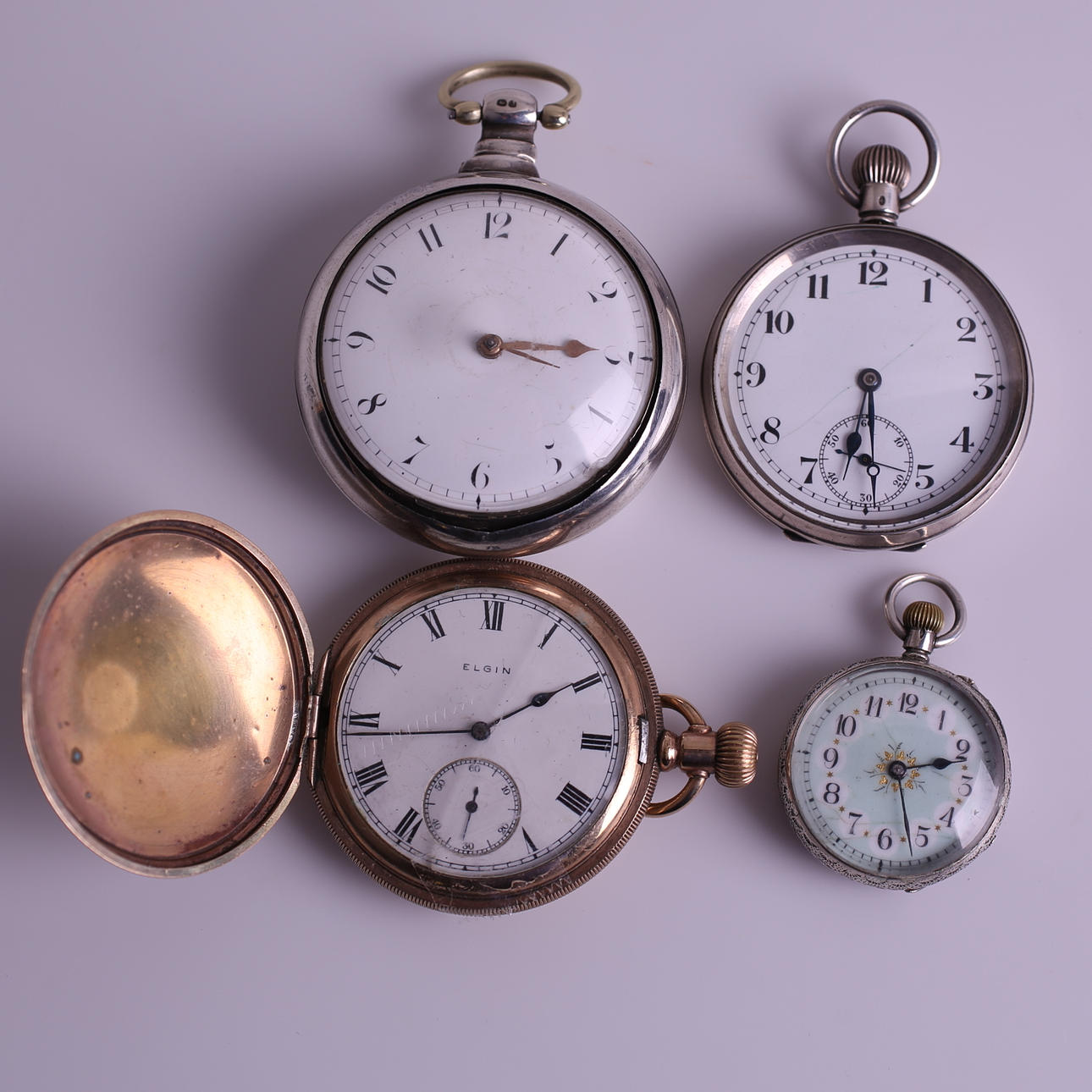 FICKUR, 4 st, T.Bolton / Brevet / Elgin / omärkt, 18-/1900-tal.