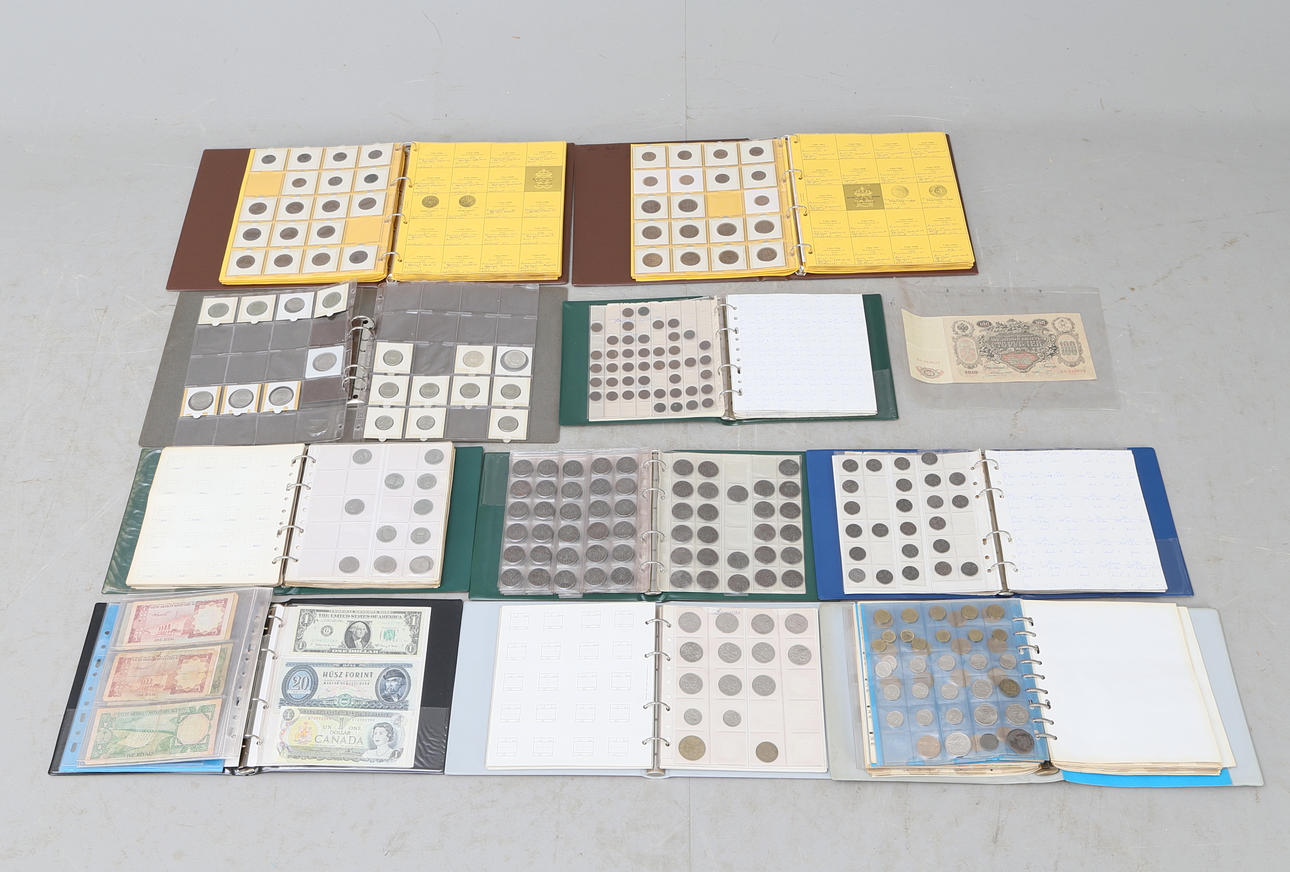 MYNTSAMLING,Sverige,silver,koppar och järn,10 pärmar.