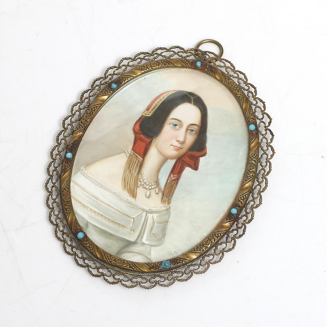 OIDENTIFIERAD KONSTNÄR. Miniatyrmålning, signerad RON. 1800-tal.