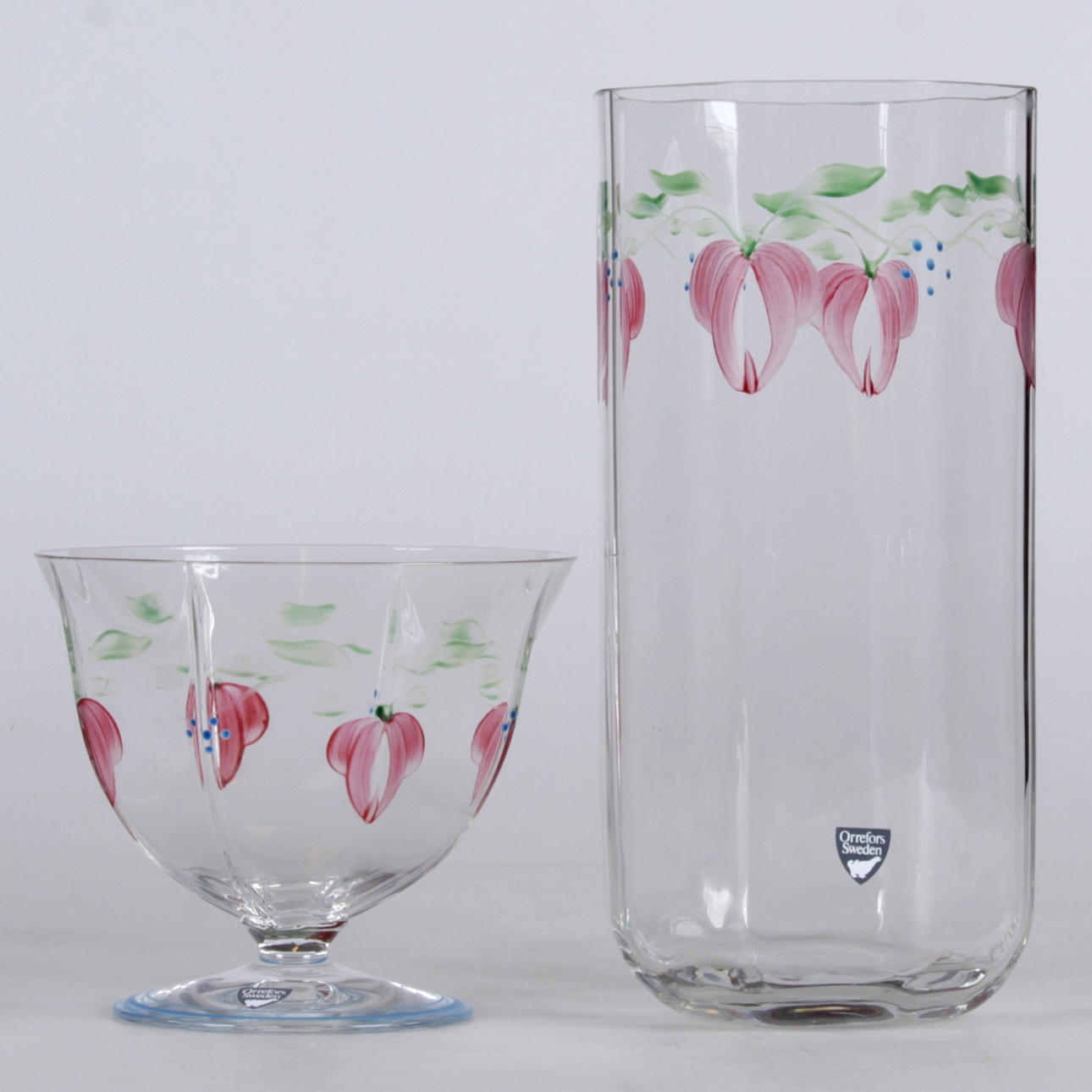 VAS, samt skål, "Maja", Eva Englund, Orrefors, 1900-talets andra hälft.