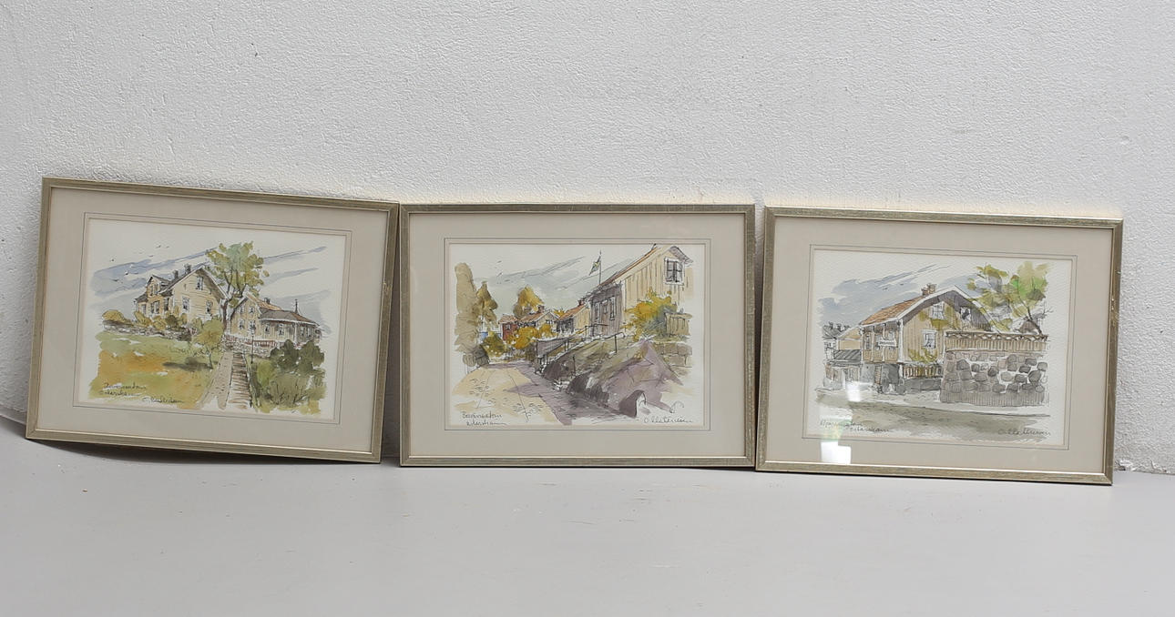 OVE MATHIESEN. Akvareller, 3 stycken, Oskarshamnsmotiv, signerade.