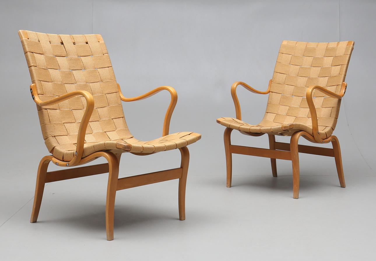 FÅTÖLJER, ett par, "Eva", Bruno Mathsson, Firma Karl Mathsson.