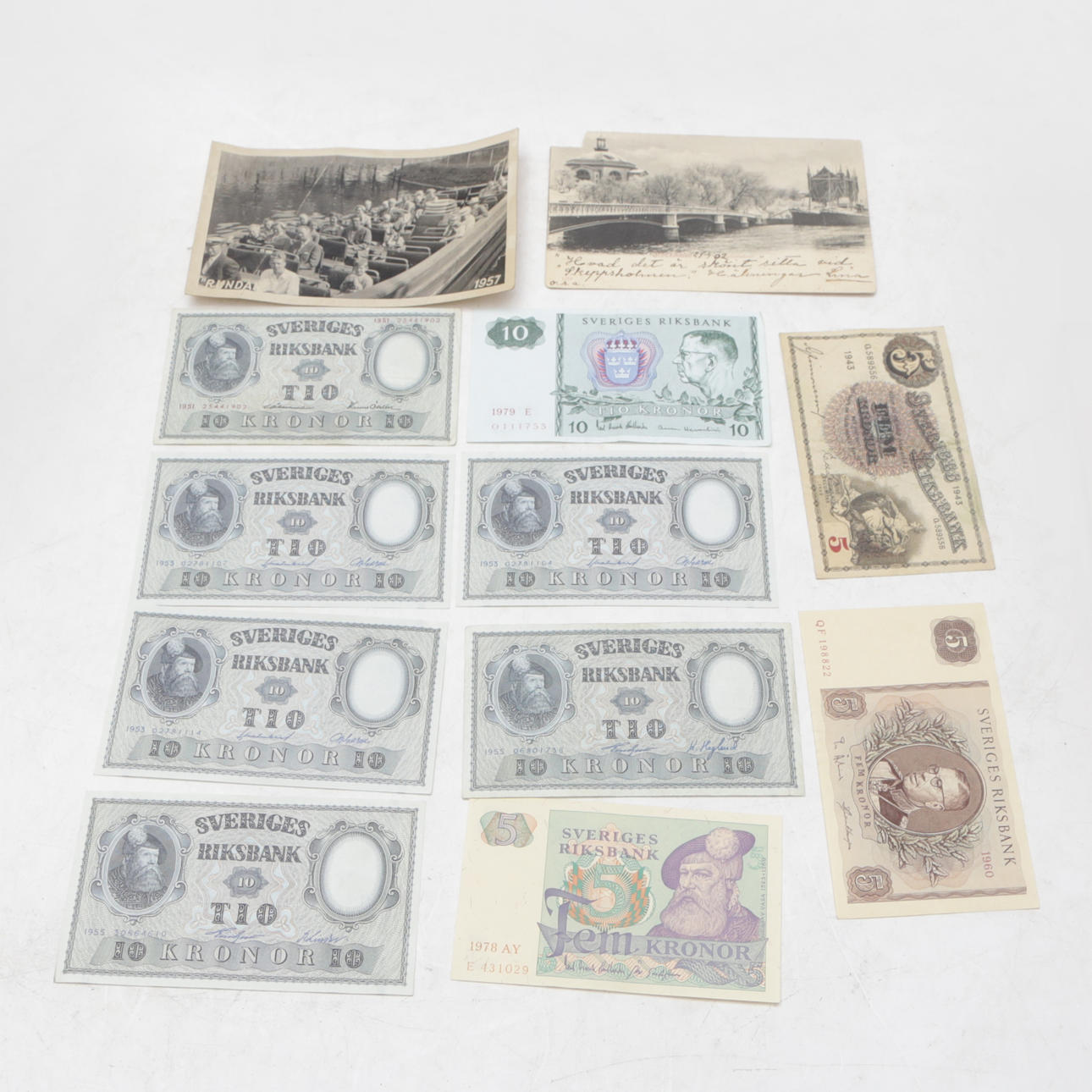 SEDLAR, 10 st, Sverige, med PLÅTASKAR, 2 st.