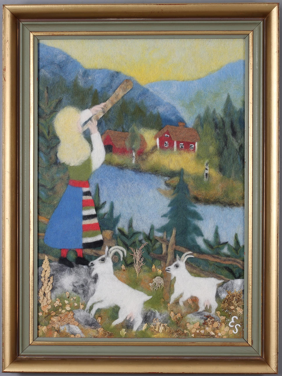 ELNA SJÖSTRÖM. "Säterjäntan", ull, monogramsignerad.