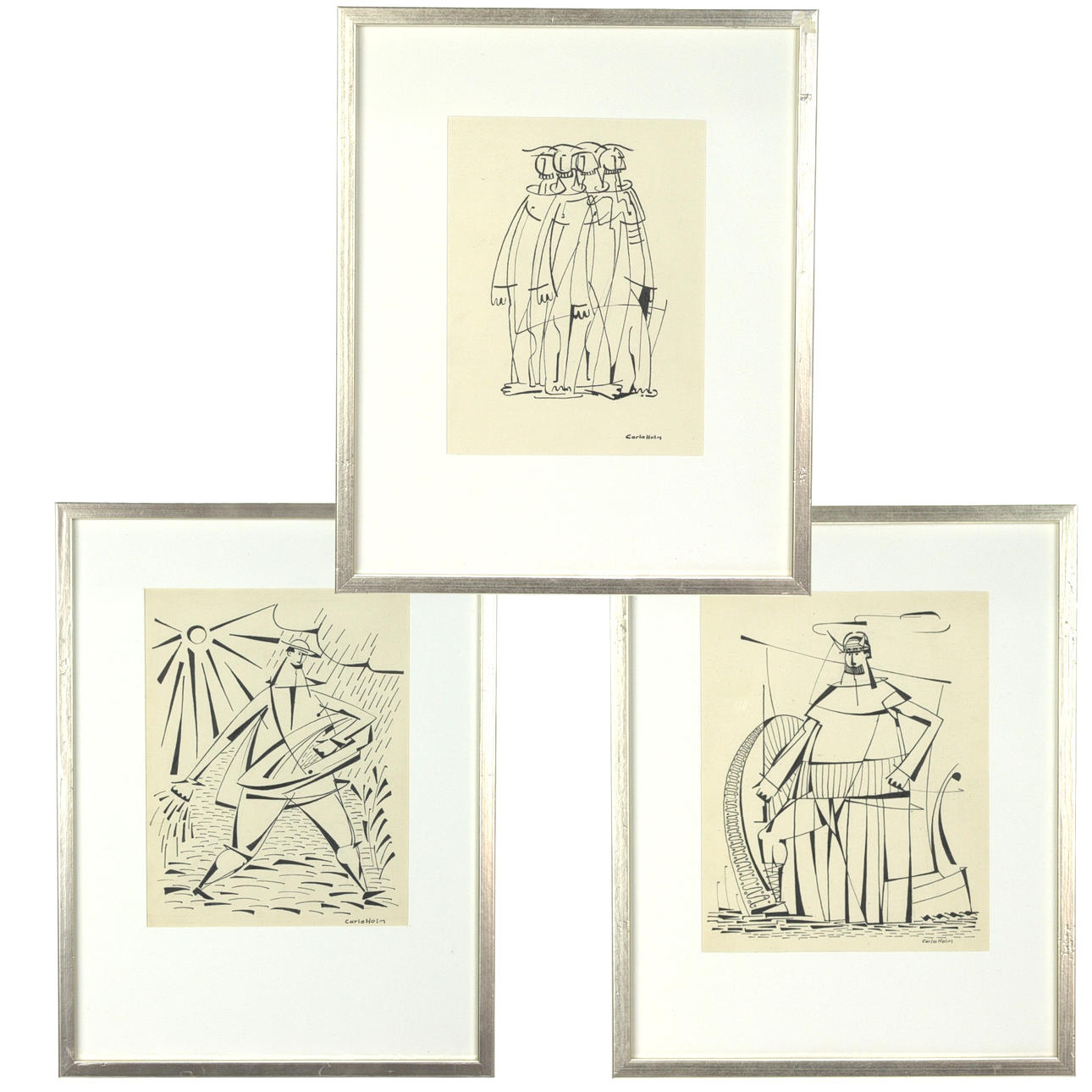 CARLA HOLM. Marker drawings, 3 pieces, signed.